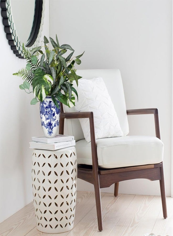 Arborus Artificial Plants Stems in Ceramic Vase, Rustic Porcelain Vase with Faux Greenery Arrangement for Centerpiece Table Home Farmhouse Decor - Image 3